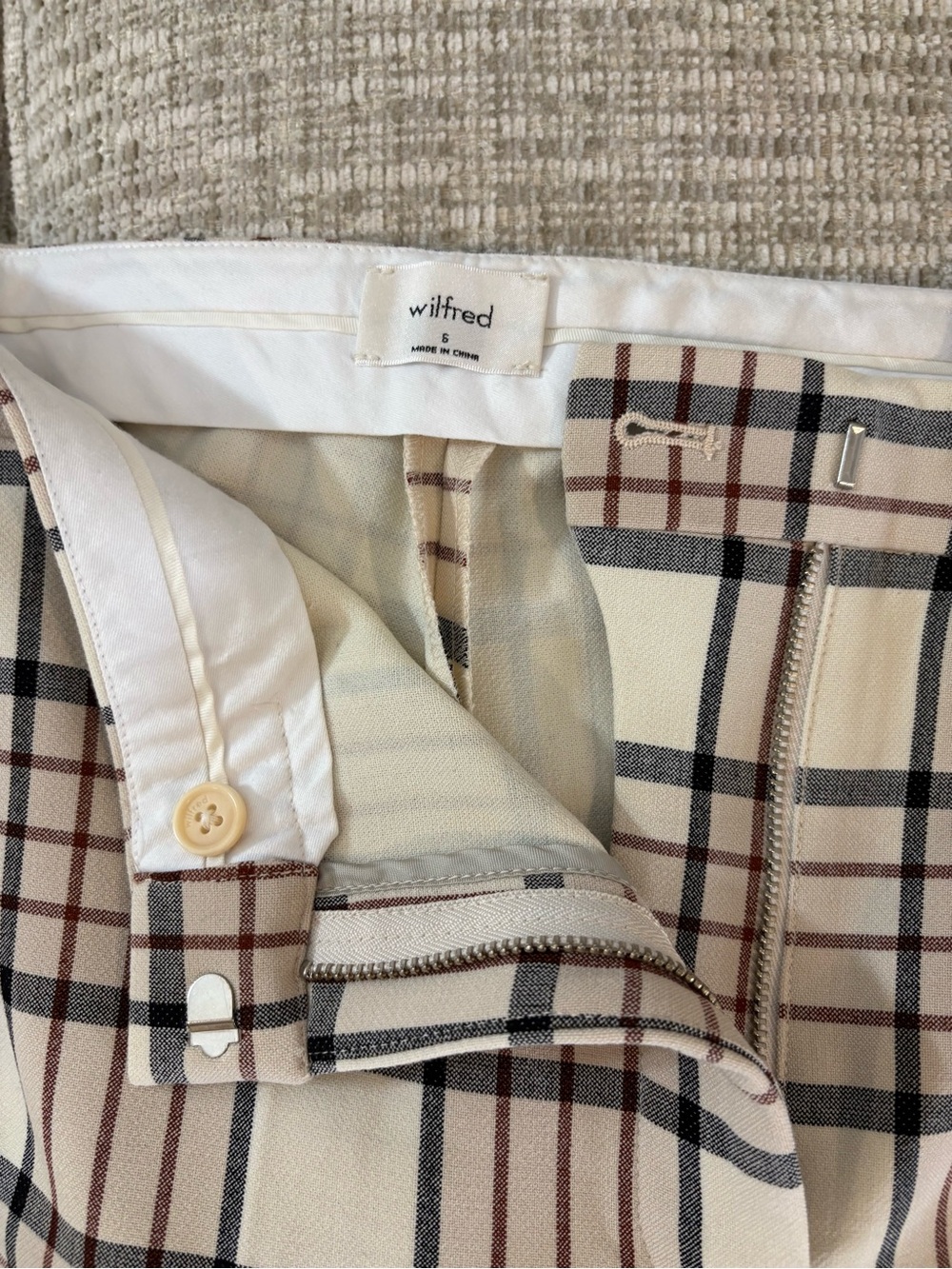 Aritzia Wilfred Cream Espace/Rustique Lily Genie Check Flared Trouser Pants - Picture 9 of 9